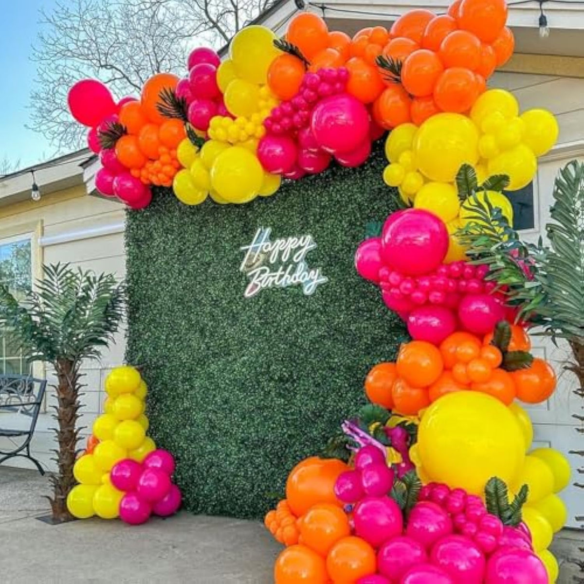Hot Pink And Orange Balloon Set 151Pcs Luau Balloon Arch Kit Flamingo Tropical Leaf Margarita Decorations - Perfect For Hawaiian, Aloha Beach, Pool And Flamingo Themed Last Splash Bachelorette Parties