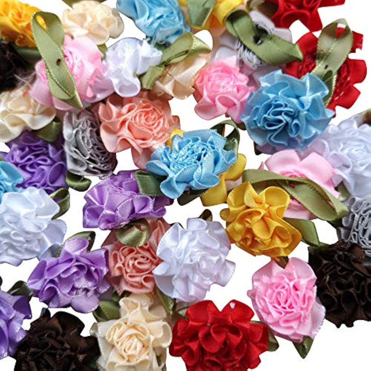 40Pcs Ribbon Flowers Bows Carnation Appliques Sewing Craft (Multi)