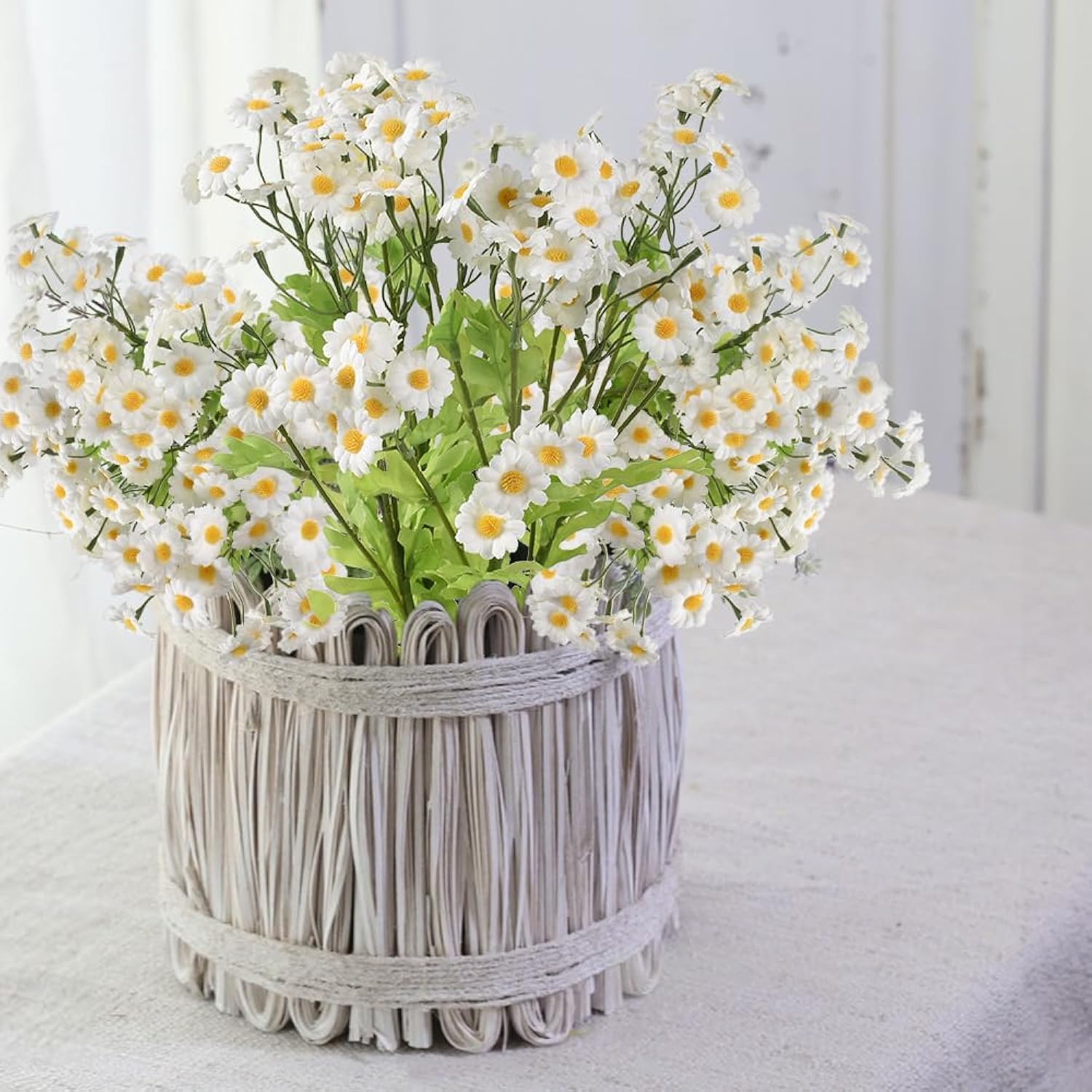Artificial Chamomile 4Pcs, 21.7" Fake Daisy White Faux Flowers For Home Kitchen Wedding Decor