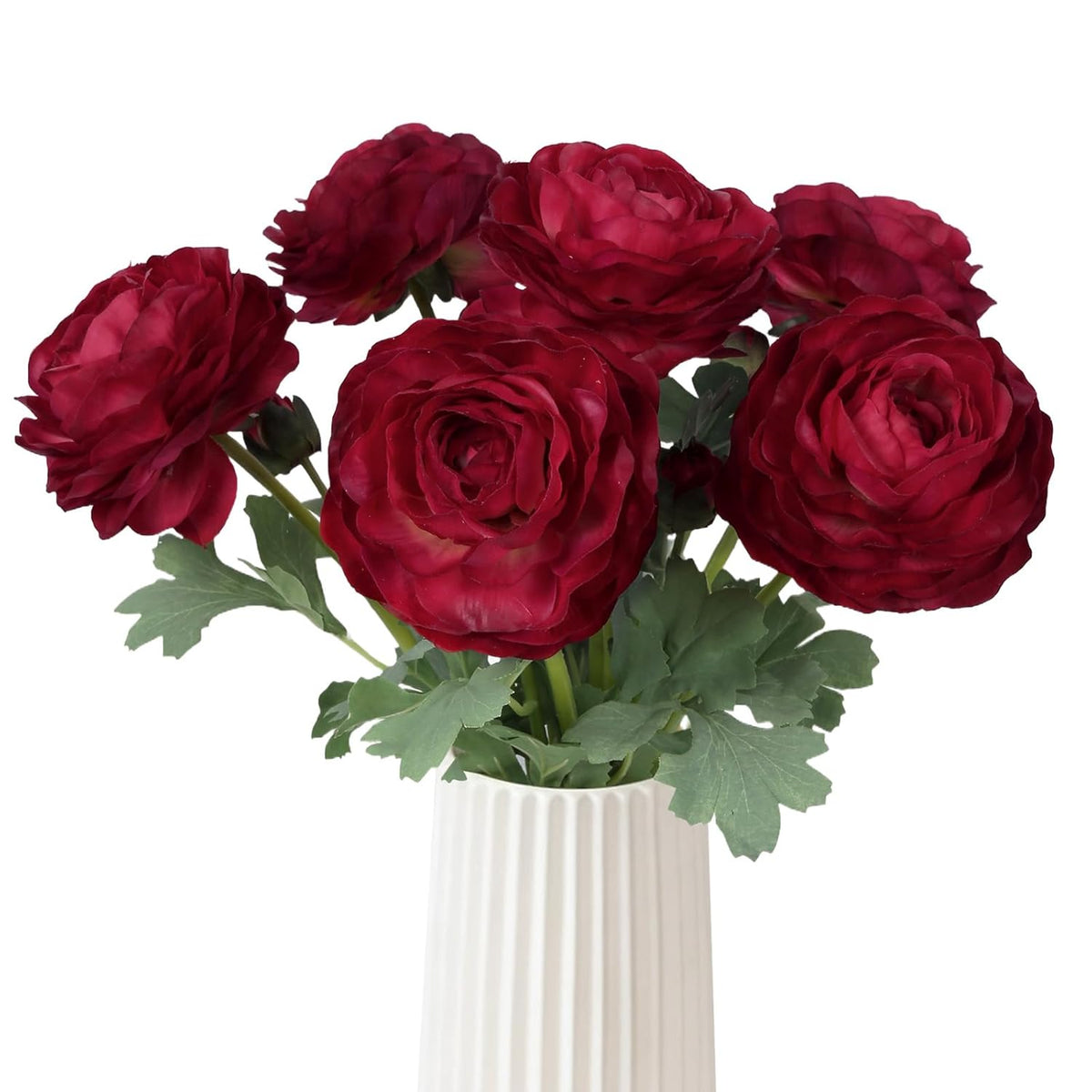 Dark Red Ranunculus Artificial Flowers 6Pcs Real Touch Ranunculus Flowers Fake Peonies Artificial Flowers For Diy Wedding Bouquet Party Table Home Decor(Dark Red)