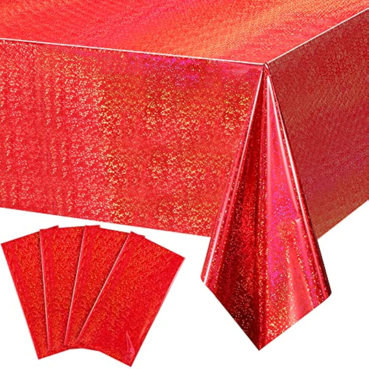 4 Pack Iridescence Red Plastic Tablecloths Shiny Disposable Laser Rectangle Table Covers Holographic Foil Tablecloth Iridescent Party Decoration Birthday Bridal Wedding Christmas 54" X 108"(Red)