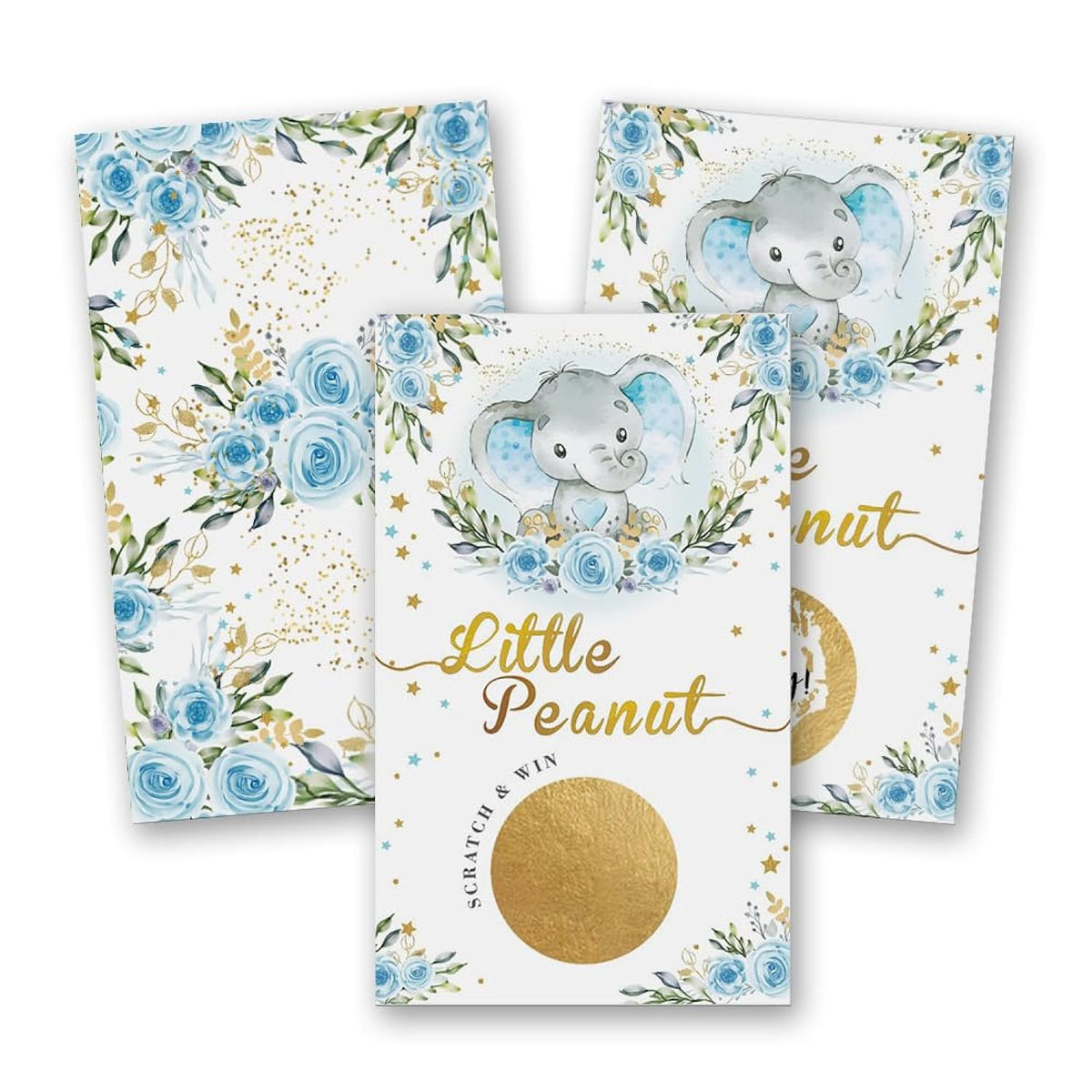 50 Baby Shower Scratch Off Game, Blue Elephant Rose Lucky Draw Card?Party Activities, Decorations, And Supplies- It'S A Boy
