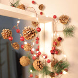 Xiwu Pine Cones Jingle Bell String Lights 10Ft 40Leds Christmas Garland With Lights Battery Operated For Windows Tree Ga