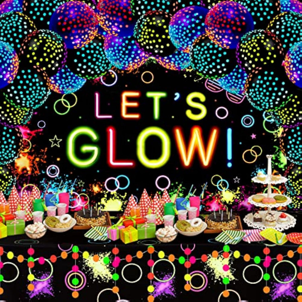57 Pcs Let Glow Neon Party Supplies Including Glow In The Dark Decorat