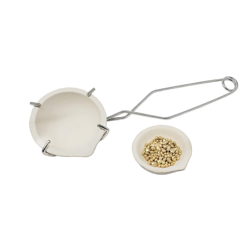 Italian Small Ceramic Crucible Dish Cup Set Of 2 For Melting Gold Silver Copper With Whip Tongs Handle 2A