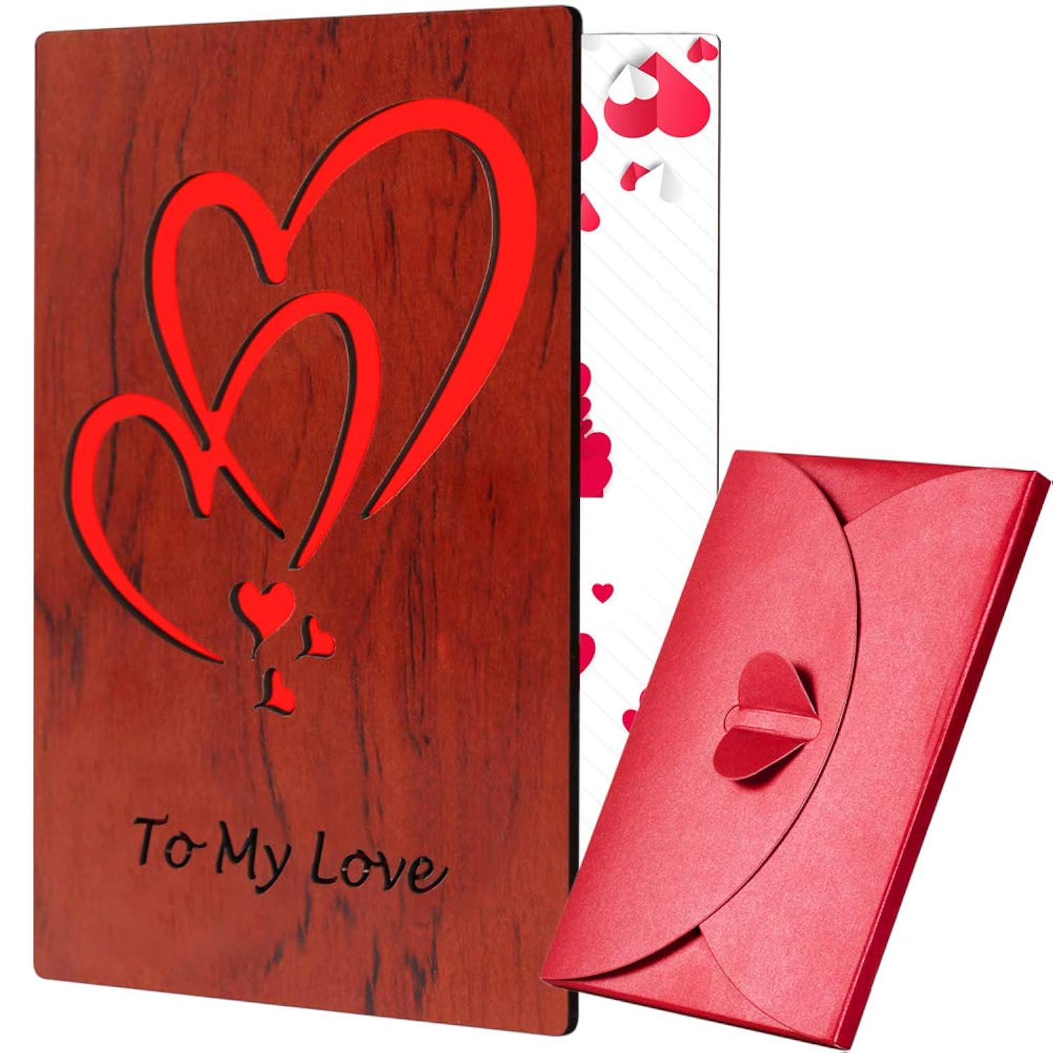 Valentines Day Card For Wife Husband - Wooden Wood Valentines Card For Him Her Boyfriend Girlfriend, 5Th Anniversary Card Gifts For Wife, To My Love Valentine Card W/Heart Envelope