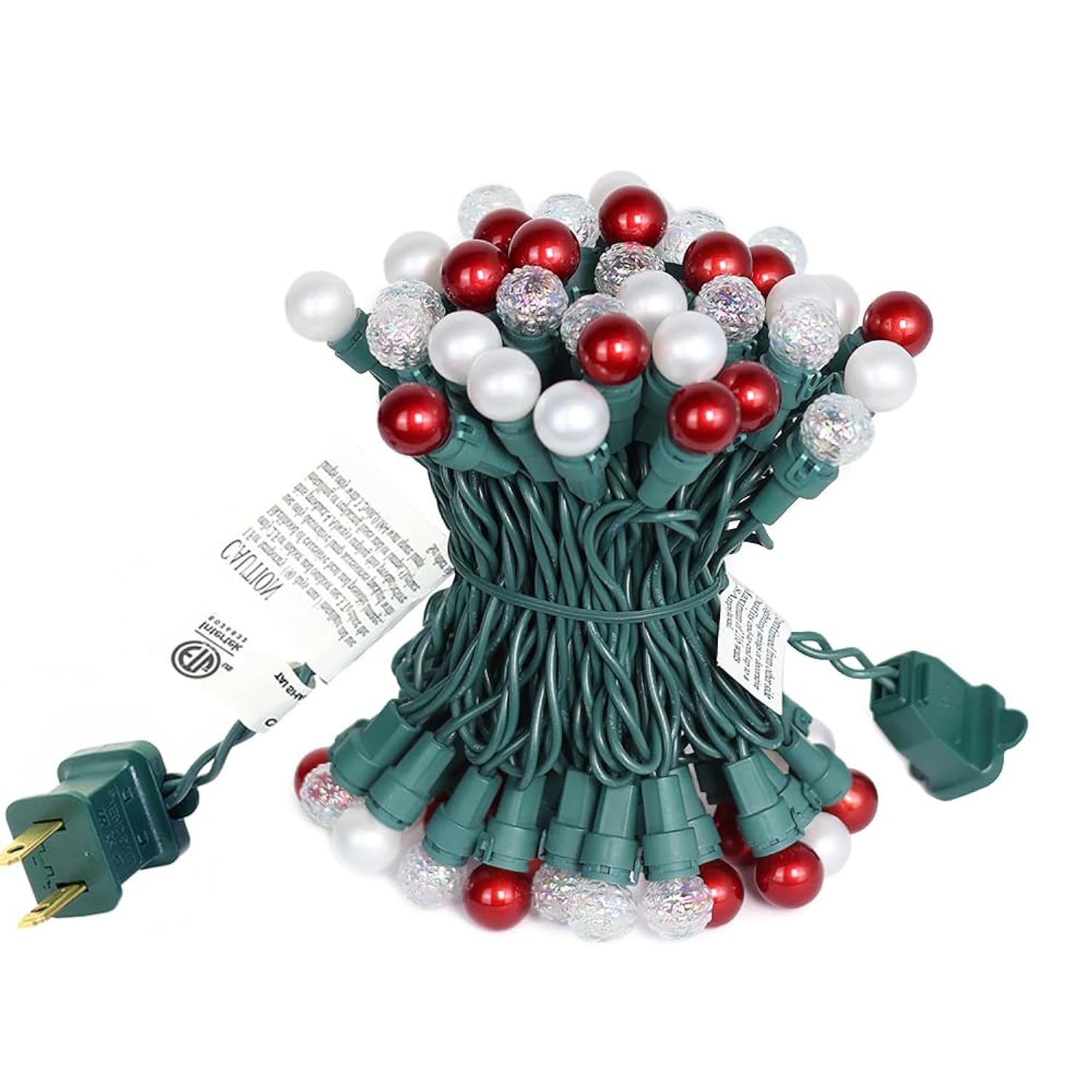 Christmas Lights Pearlized Glass Globe Lights Set - 70 G15 Red & Warm-White Led Bulbs - Indoor Outdoor - 19 Feet Pearl B