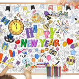 Happy New Year 2026 Coloring Poster with Paint Pens for Kids Parties