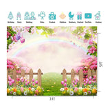 7X5Ft Easter Backdrop Spring Easter Photography Backdrop Green Grass Pink Floral Colorful Eggs Rainbow Nature Scenery Background Children Birthday Party Banner Easter Party Backdrop