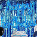 2 Pcs Blue Door Streamers Tinsel Curtain Party Backdrop Fringe Foil Wall Background for Birthday Halloween Christmas Wedding Boys Baby Shower Party Decoration(3.28 ft x 6.56 ft)