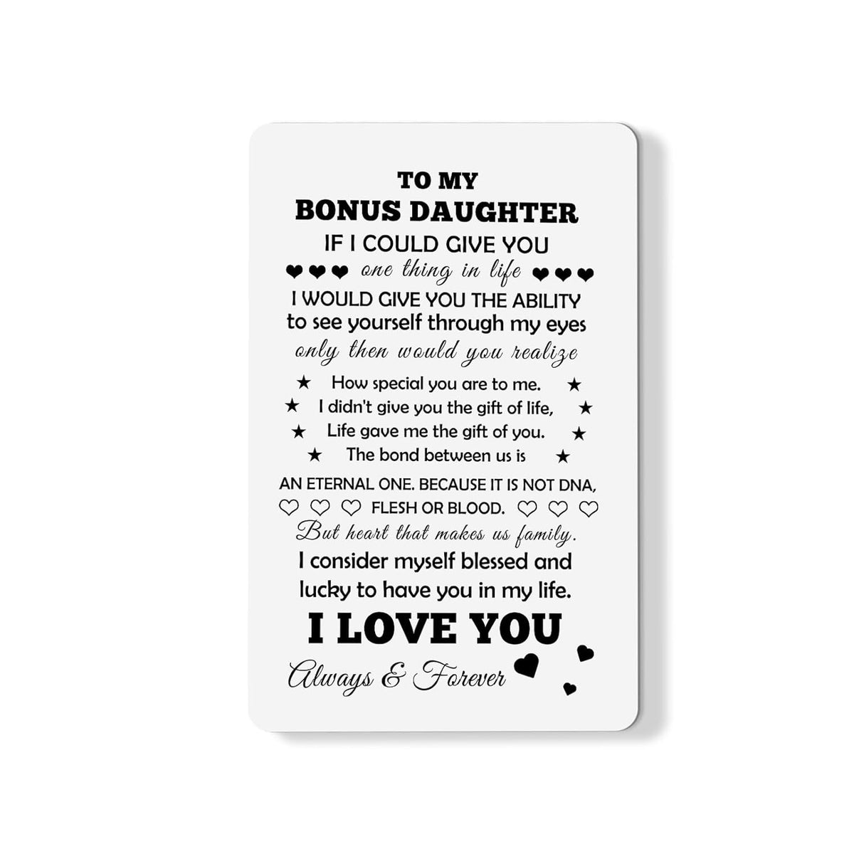 Bonus Daughter Gifts Stepdaughter Birthday Wallet Card From Step Mom Dad Engraved Metal Wallet Insert Card With Inspirational Love Notes From Step Mother Christmas Graduation Gifts For Bonus Daughter