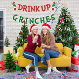 Drink Up Grinches Banner, Glittery Christmas Decorations Banners Winter Holiday Garland Photo Props Banner For Party Home Decorations