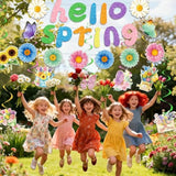 22Pcs Spring Party Decorations, Hello Spring Decor With Hello Spring Banner Garland Hanging Swirls Butterfly Flowers Hanging Decorations Spring Decorations For Office Home Office Classroom