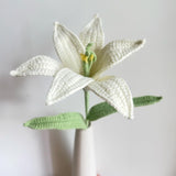 Spinus Lily Crochet Rose Bouquet, Handmade Artificial Gift For Girl Friend, Home Decor, Knitted Forever Flower (1 Stem White Lily)