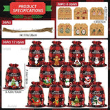 36Pcs Cotton Medium Christmas Drawstring Candy Treat Bags Buffalo Plaid Xmas Xmas Christmas Fabric Goody Gift Sacks Reusable Gift Wrapping Bags Holiday Party Favors - Red/Black
