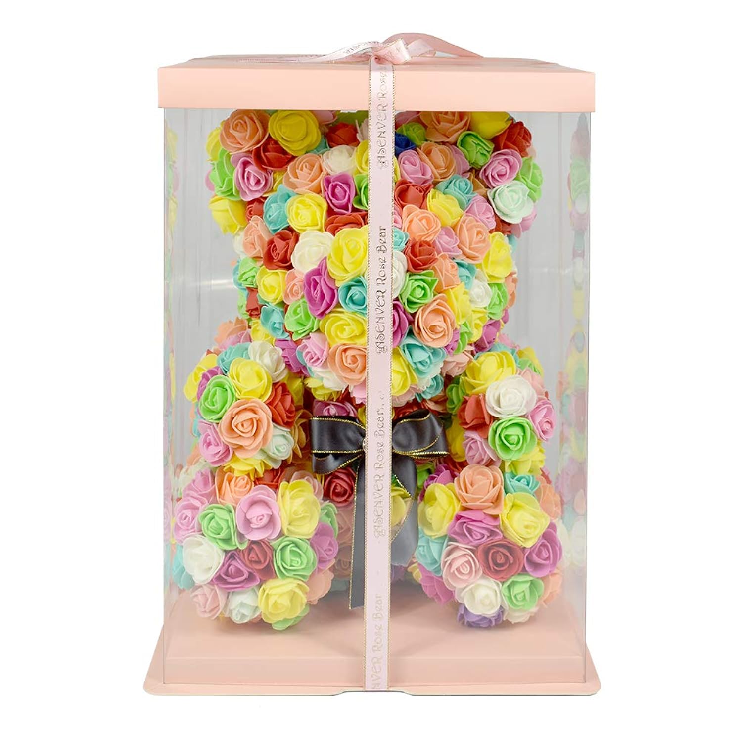 Hand Made Rose Bear Artificial Flower Gift For Mather'S Day Birthday Valentine'S Day With A 15" Pink Gift Box (Colorful)