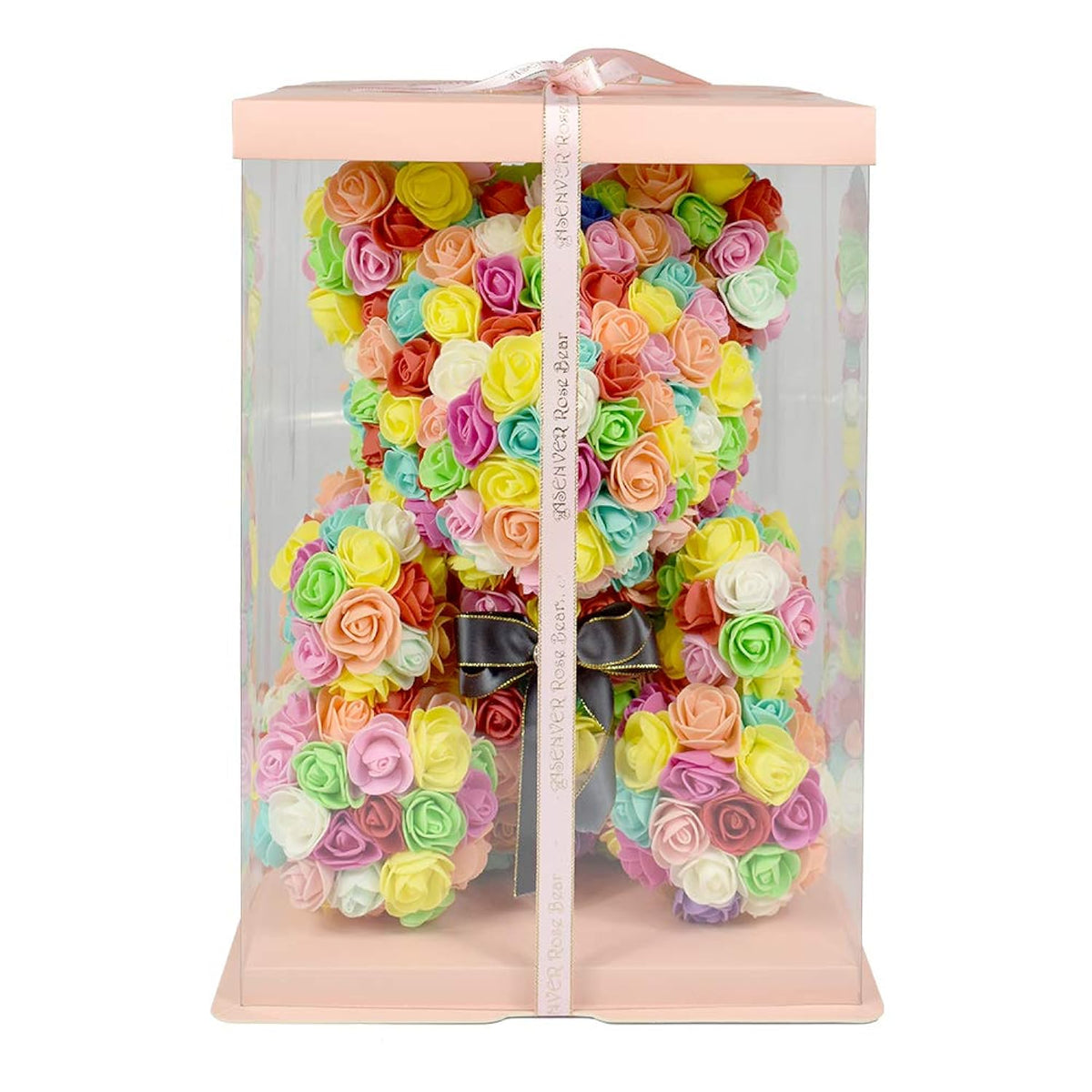 Hand Made Rose Bear Artificial Flower Gift For Mather'S Day Birthday Valentine'S Day With A 15" Pink Gift Box (Colorful)