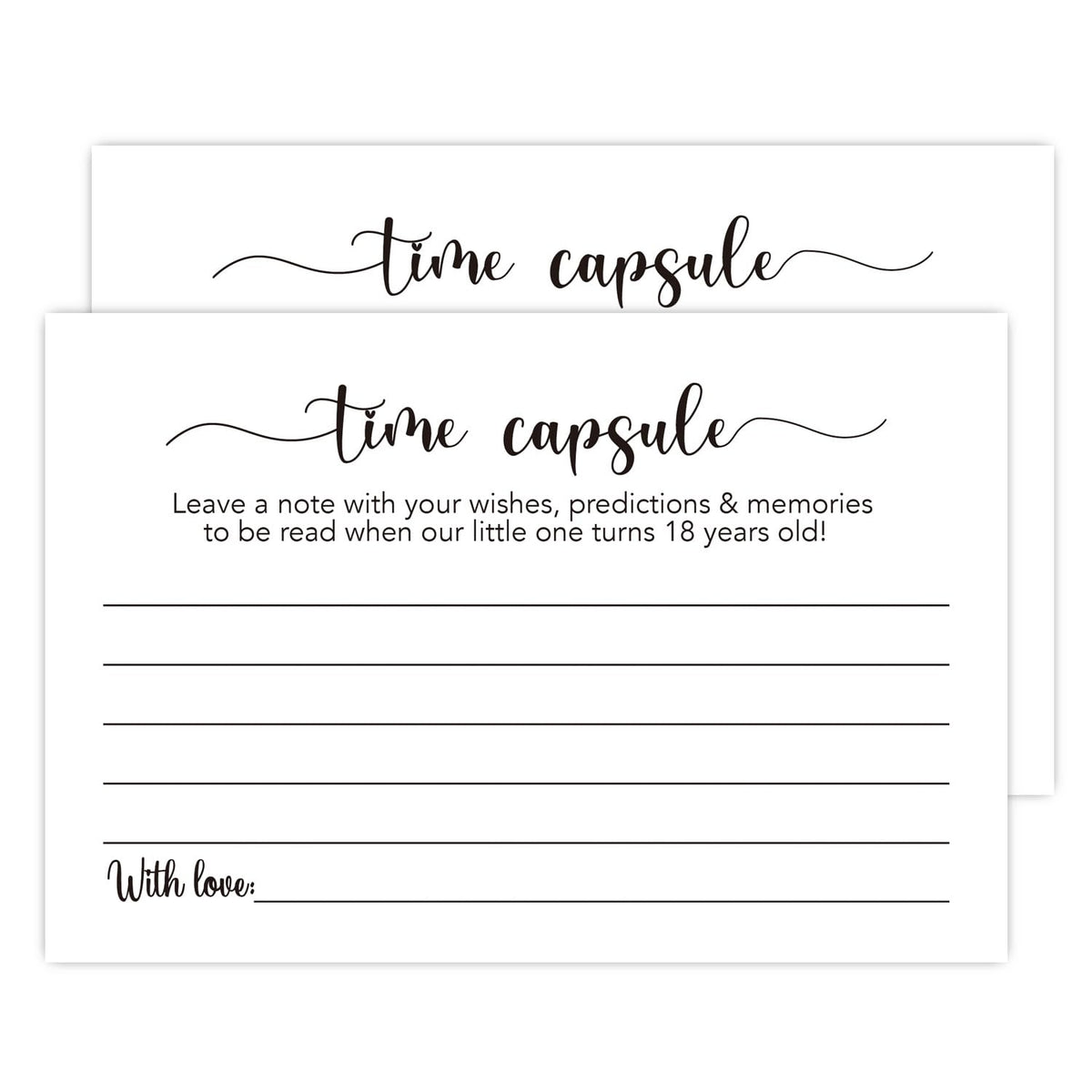 50 Time Capsule Cards For 1St Birthday Or Baby Shower Game Activity (4" X 6")