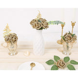 Glitter Roses,25Pcs Gold Roses Artificial Flowers Fake Rose With Stem For Diy Wedding Bridal Bouquet Home Party Decoration(Gold)