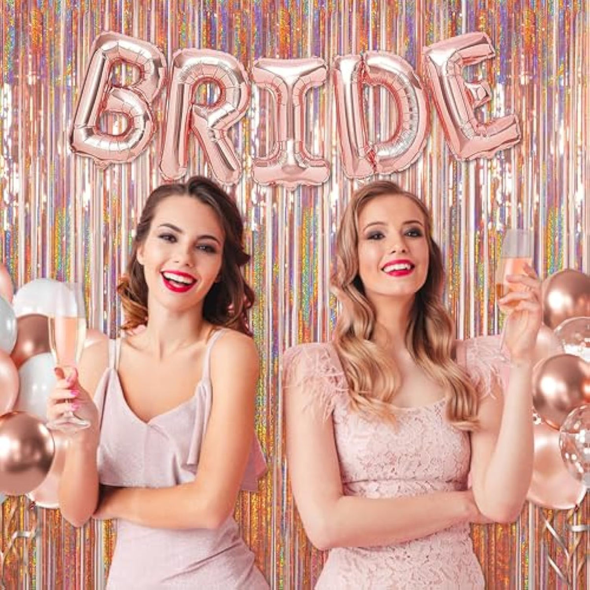 2Pack Rose Gold Foil Fringe Backdrops, Tinsel Curtains for Bachelorette & Party Decor