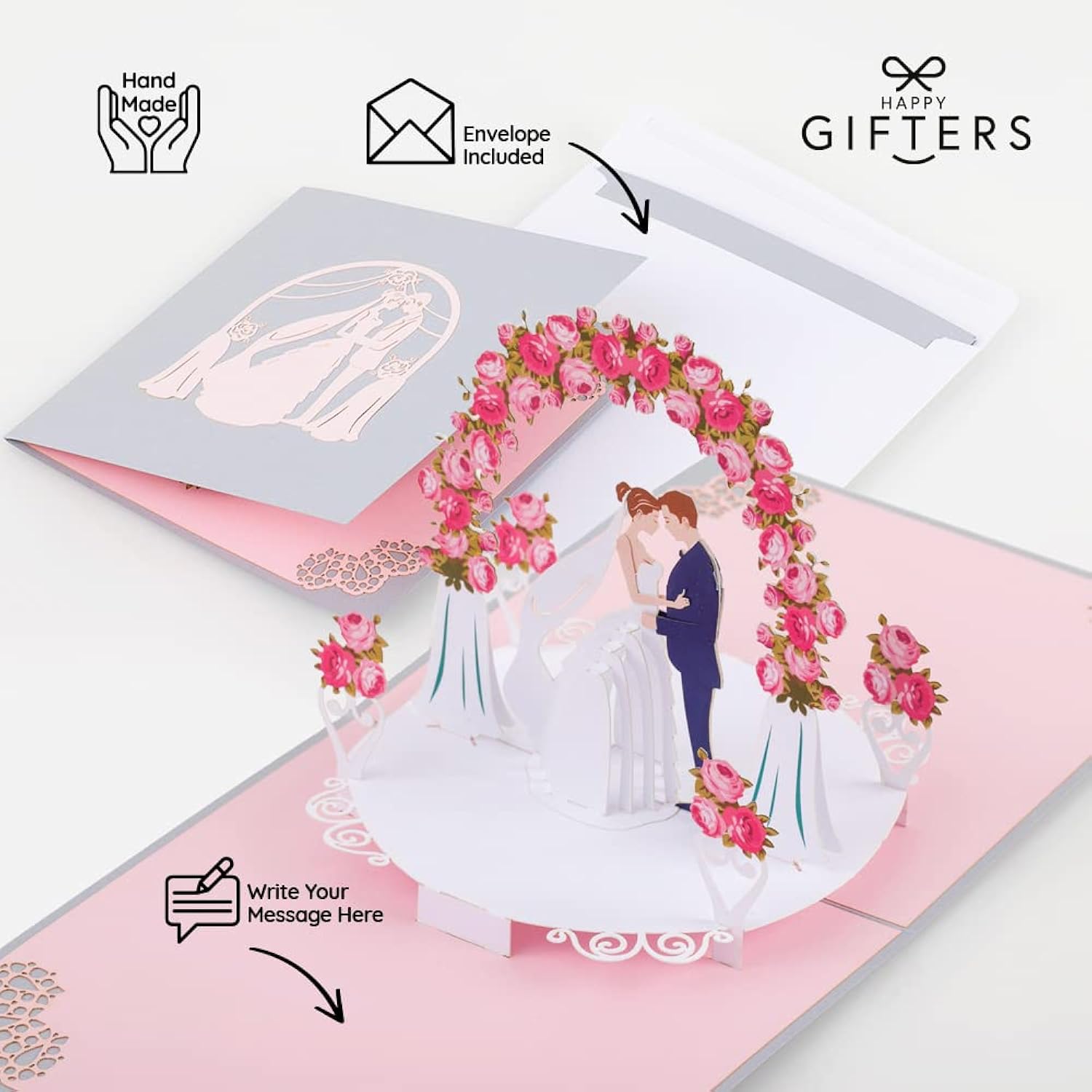 Wedding 3D Pop Up Valentine Card – Pop Up Love Cards – Wedding Cards For Bride And Groom – Anniversary Card 3D – Just Married Card - 3D Card Love With Envelope Included