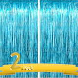 Light Blue Tinsel Fringe Curtain Backdrop 2-Pack for Party Decorations 3.3x6.6Ft