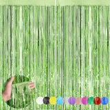Light Green 2 Pack Metallic Tinsel Foil Fringe Curtains, 3.3X8.3 Feet Light Green Streamers For Party, Door Streamers Party Decorations, Party Streamers For Birthday Christmas Party Decorations