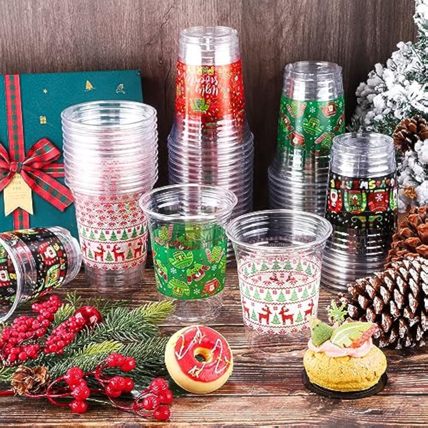120 Pieces Christmas Sweater Plastic Cups 16 Oz Christmas Disposable Plastic Cups Xmas Tree Santa Reindeer Snow Drinking Cups For Christmas Party Supplies, Merry Christmas Party Decorations