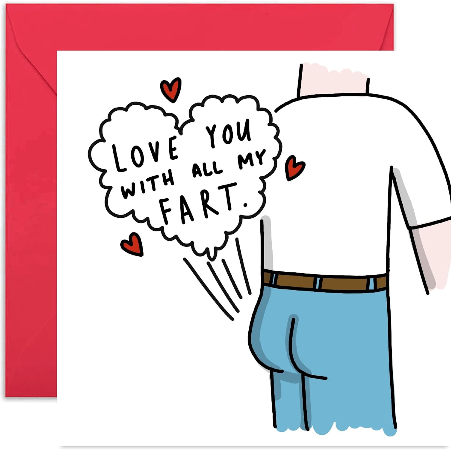 Funny Valentines Day Card For Boyfriend, Wedding Anniversary Cards For Husband Or Wife, Rude Cheeky Design 'Love You With All My Fart', Blank Inside