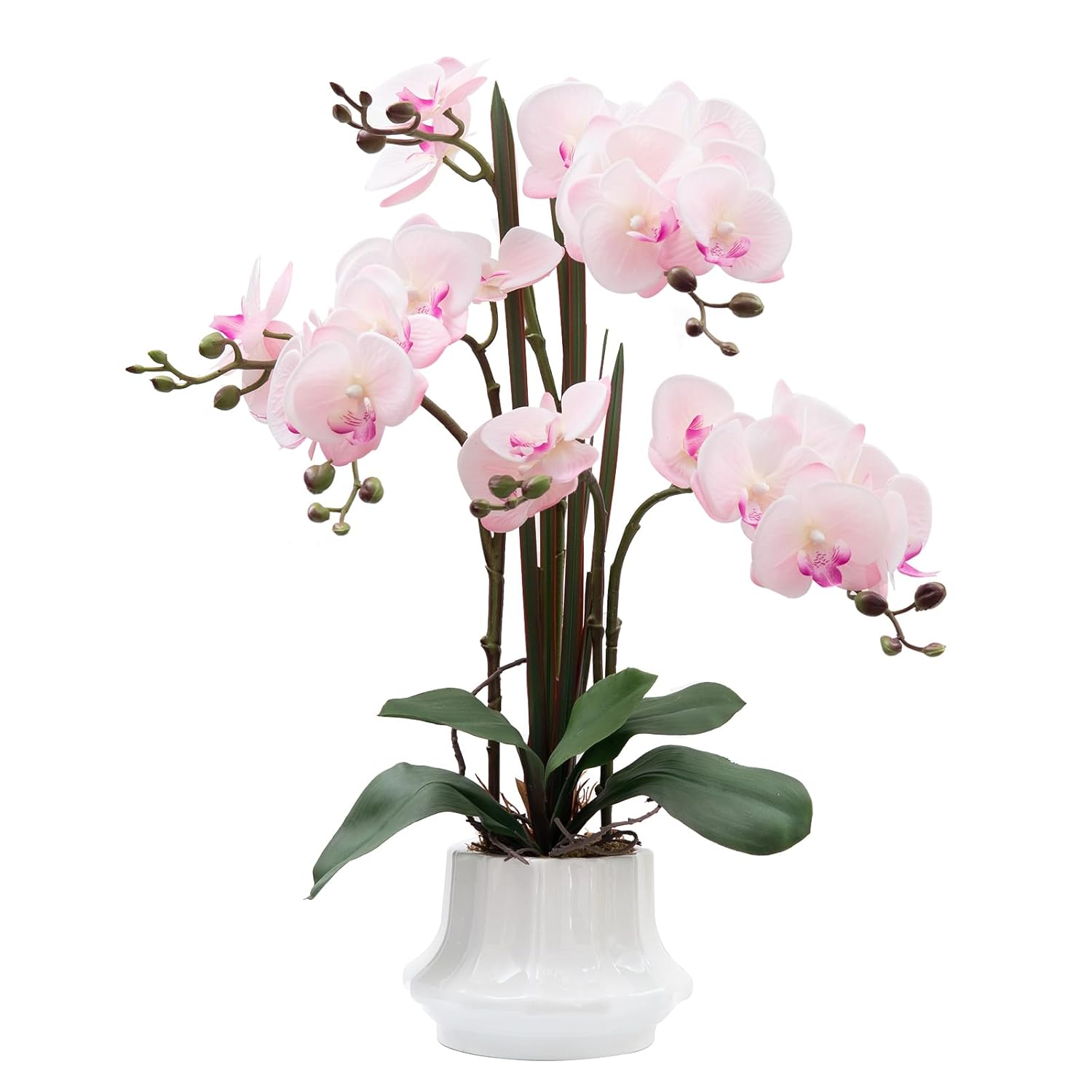 Artificial Orchid Flower Plant 20.9'' Real Touch Faux Orchids In Ceramic Vase Pink Fake Phalaenopsis Flower Arrangement Silk Orchids With Stems For Centerpiece Table Home Indoor Decor