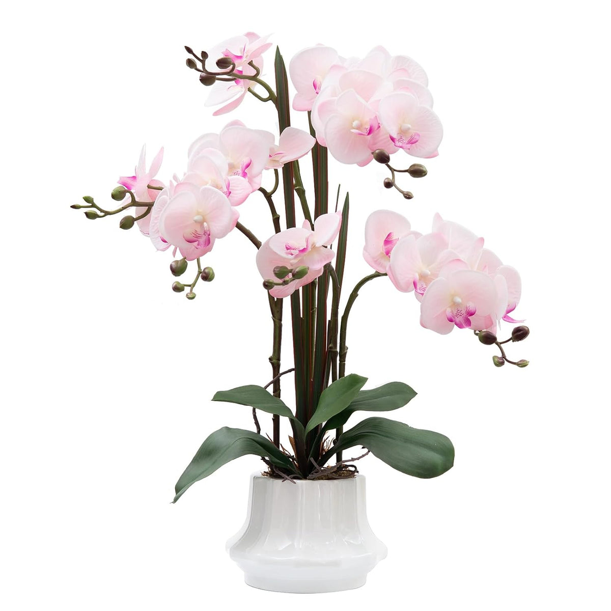 Artificial Orchid Flower Plant 20.9'' Real Touch Faux Orchids In Ceramic Vase Pink Fake Phalaenopsis Flower Arrangement Silk Orchids With Stems For Centerpiece Table Home Indoor Decor
