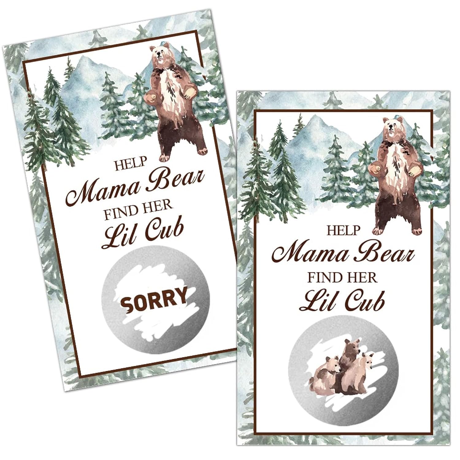50 Pack Forest Animal Theme Baby Shower Game Scratch Off Cards For Baby Shower, Baby Shower Activity And Ideahelp Mama Bear Find Her Lil Cub