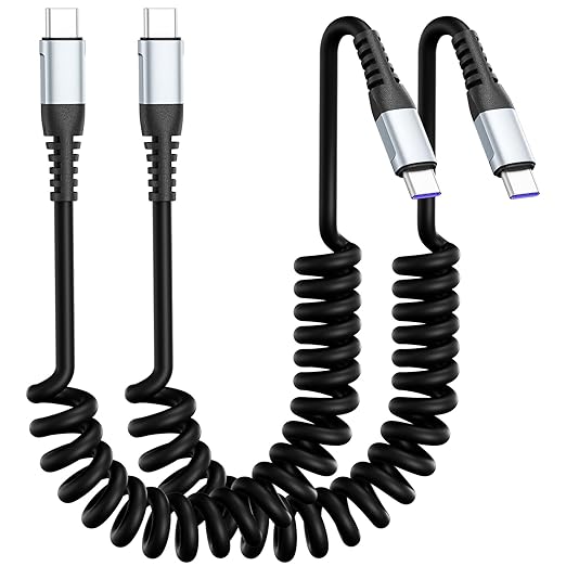 2 Pack Coiled USB C to USB C Fast Charging Cable 3FT 60W Type C Charger for iPhone 17 16 15 Samsung Galaxy