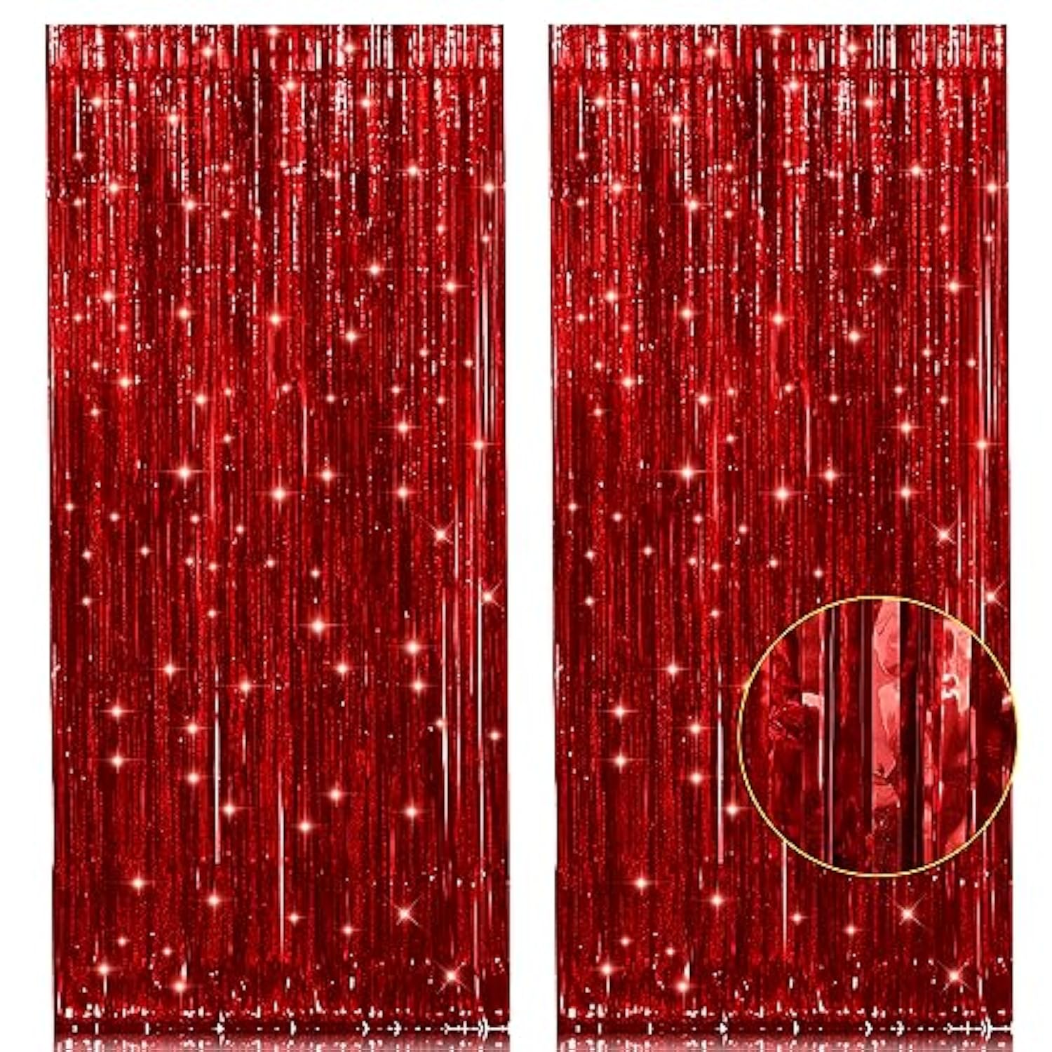2 Pack Red Metallic Tinsel Foil Fringe Curtain, 3.2Ft X 8.2Ft Tinsel Curtain Party Photo Backdrop Streamers For Door Wall Window Curtains Background Birthday Christmas Valentines Day Decorations