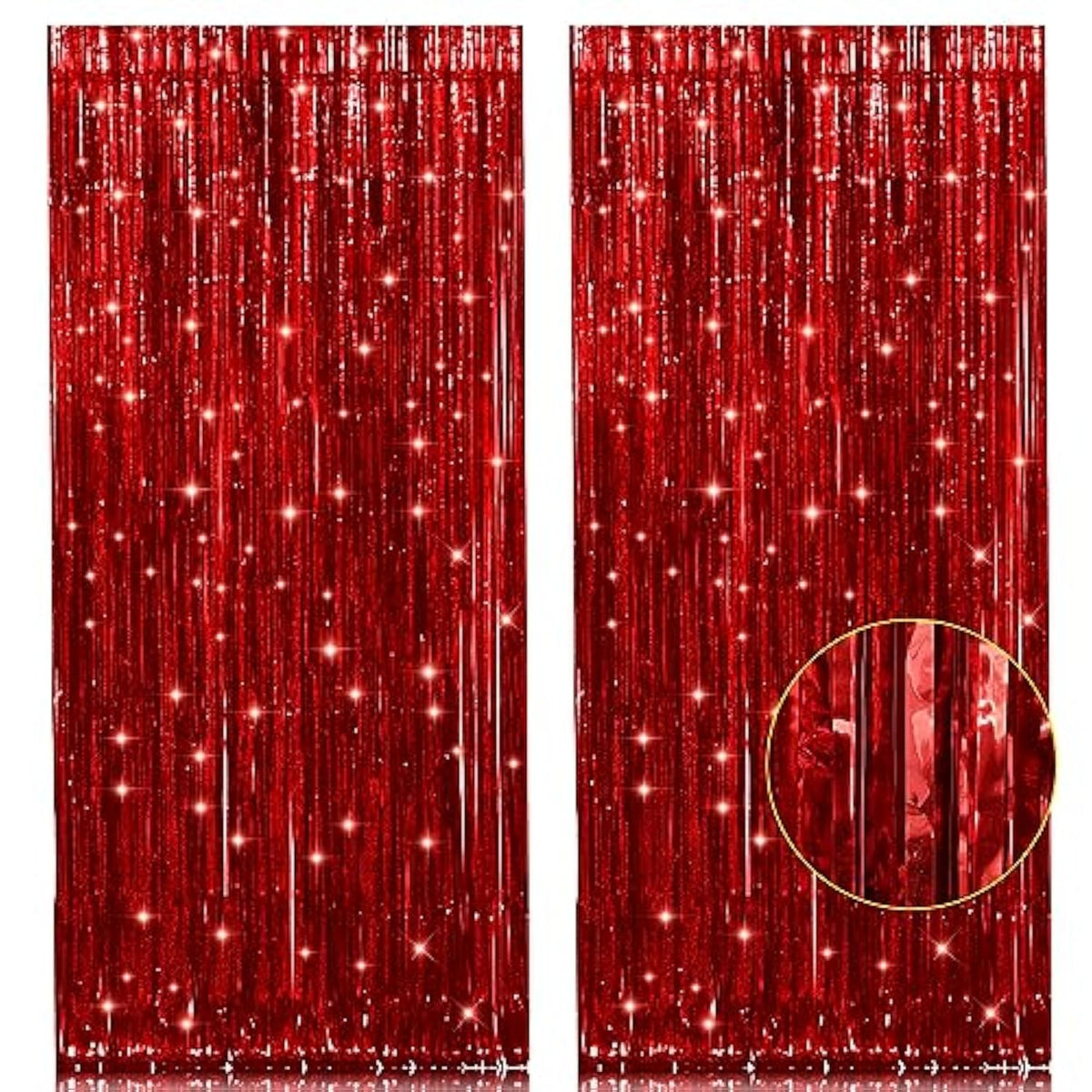 2 Pack Red Metallic Tinsel Foil Fringe Curtain, 3.2Ft X 8.2Ft Tinsel Curtain Party Photo Backdrop Streamers For Door Wall Window Curtains Background Birthday Christmas Valentines Day Decorations