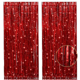 2 Pack Red Metallic Tinsel Foil Fringe Curtain, 3.2Ft X 8.2Ft Tinsel Curtain Party Photo Backdrop Streamers For Door Wall Window Curtains Background Birthday Christmas Valentines Day Decorations