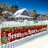 Large Jesus Is The Reason For The Season Decorations Banner Holy Nativity Christmas Yard Banner Red Buffalo Plaid Religious Hanging Banner Backdrop For Xmas Winter Holiday Party Indoor Outdoor Decor