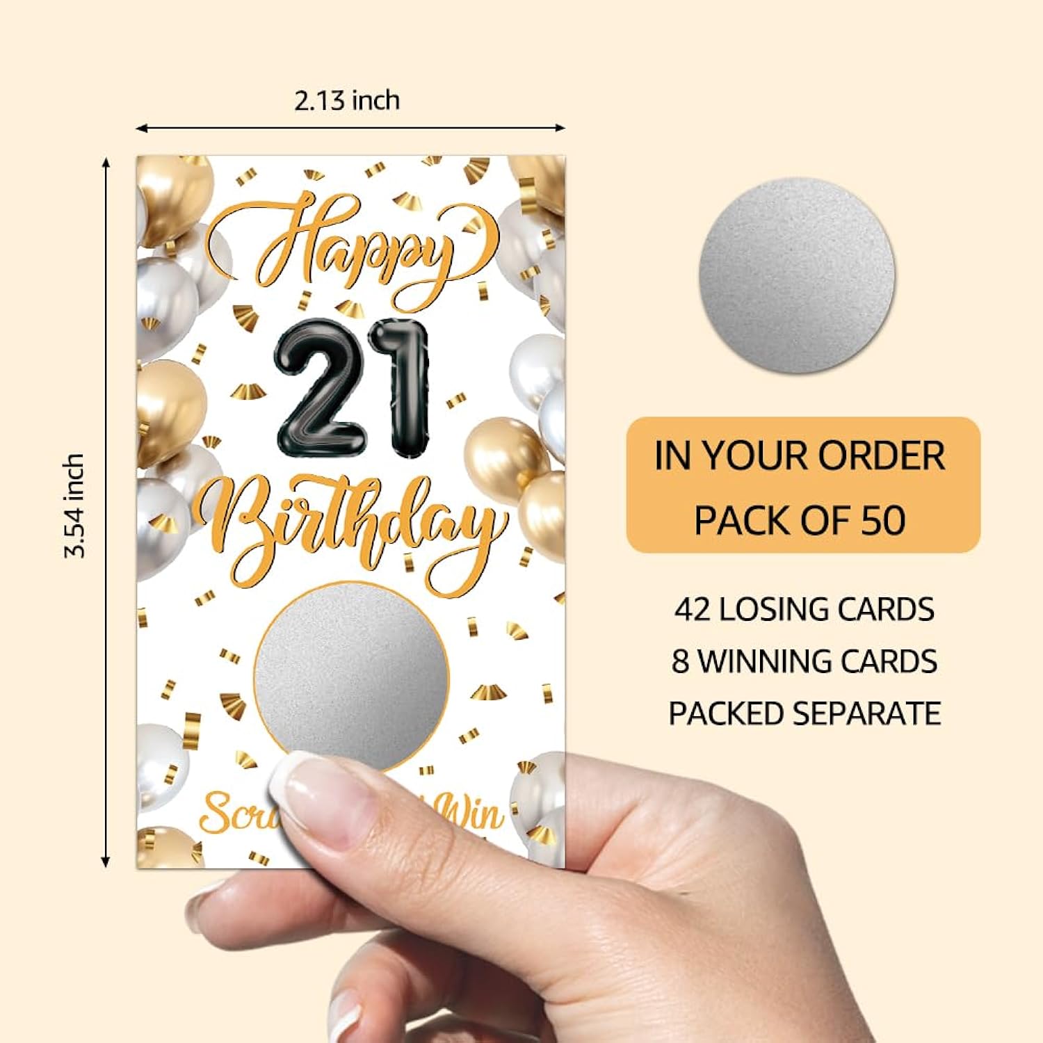 50 Pack Happy 21 Birthday Theme Scratch Off Game, Scratch Card For Birthday Party, Happy 21St Raffle Tickets For Bachelorette Party Game Family Activity, Bridal Shower Activity
