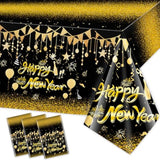 3pcs Black Gold New Year 2026 Tablecloth with Stars for Party Decor 108x54
