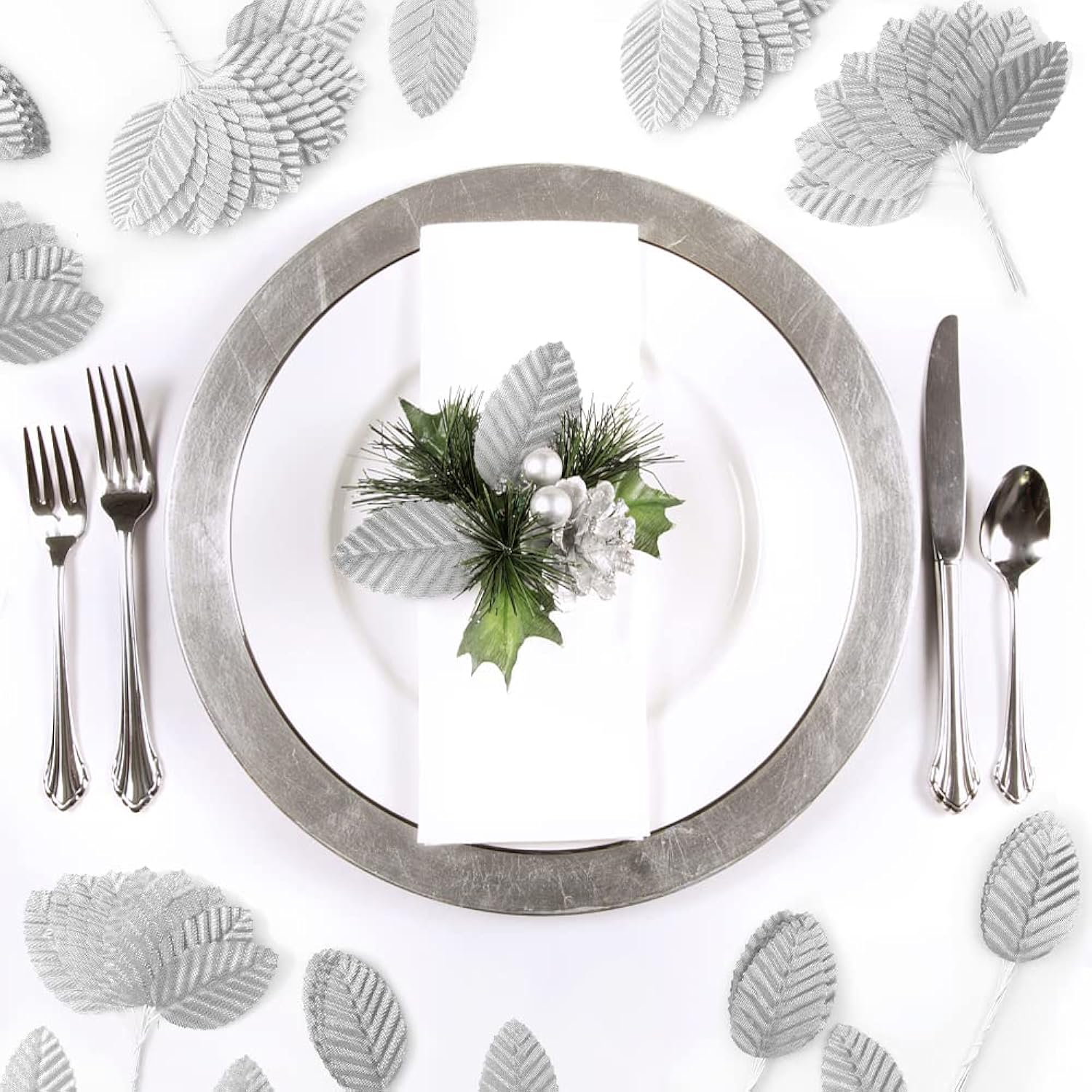 200Pcs Artificial Silk Rose Leaves, Fake Faux Wired Single Leaf For Diy Crafts Floral Arrangements Home Kitchen Wedding Garland Party Decorations (Silver)…