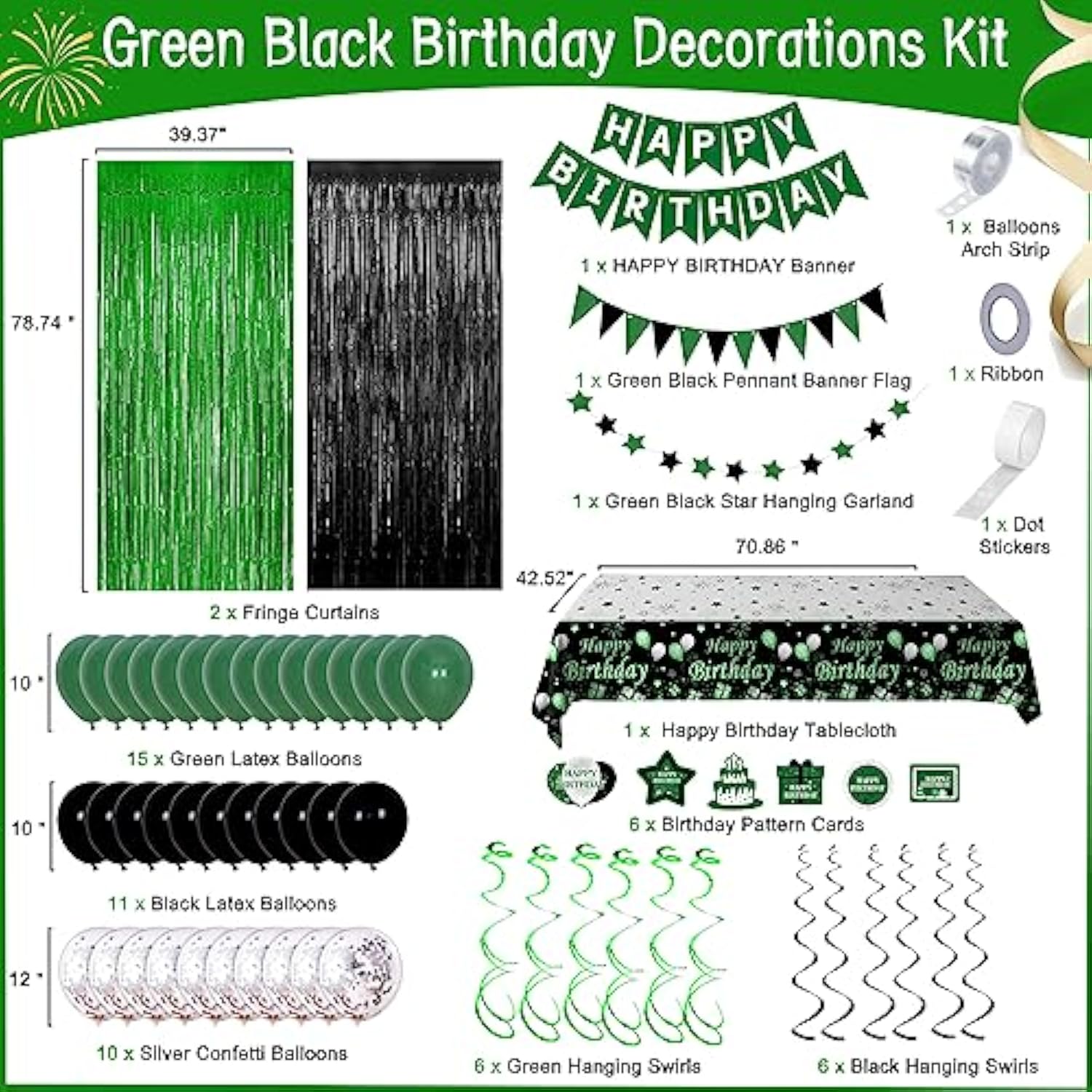 Green And Black Party Decorations For Men Women, Green Birthday Decora