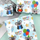 Koala Wrapping Paper Happy Birthday Wrapping Papers, Cute Koala Balloons And Gifts Printed On Blue White Checkered Background Gift Wrap Paper - 4 Sheets Folded Flat - For Birthday, Holiday, Wedding, Baby Shower Wrap