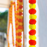 Marigold Garland For Decoration,5 Pcs Of 5-Feet Long Artificial Flower Garlands,Indian Décor For Pooja, Wedding, Halloween, Diwali,(Yellow & Red)