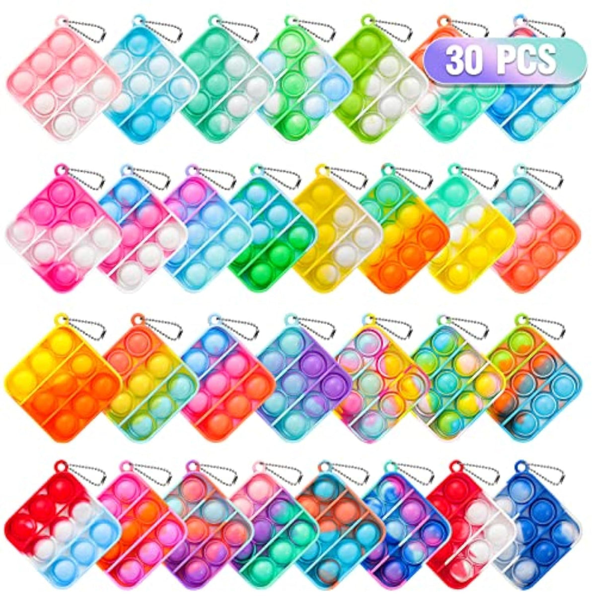 Pop Fidget Toys Bulk Its Party Favors For Kids 4-8 8-12 30 Pack Mini Pop Keychain It Fidget Toy Fidgets For Classroom Prizes For Kids Back To School Gifts For Students Birthday Goodie Bag Stuffers