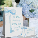 Guess How Many Candies Sign(1 Standing Sign-50 Guessing Cards) Blue Bow Theme Party Activities Game Cards Kit For Baby Showers, Newborn Parties, Bridal Shower, Engagement, Wedding Shower, Birthdays-38