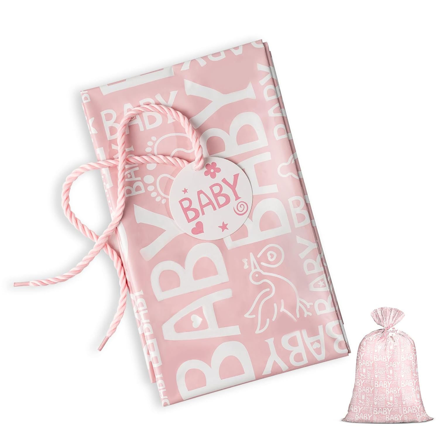 Pink Jumbo Large Plastic Gift Bag, Baby Girl Design Plastic Bag With Tag And Tie For Birthday, Baby Shower And Holiday, 56" X 36", 1 Pcs