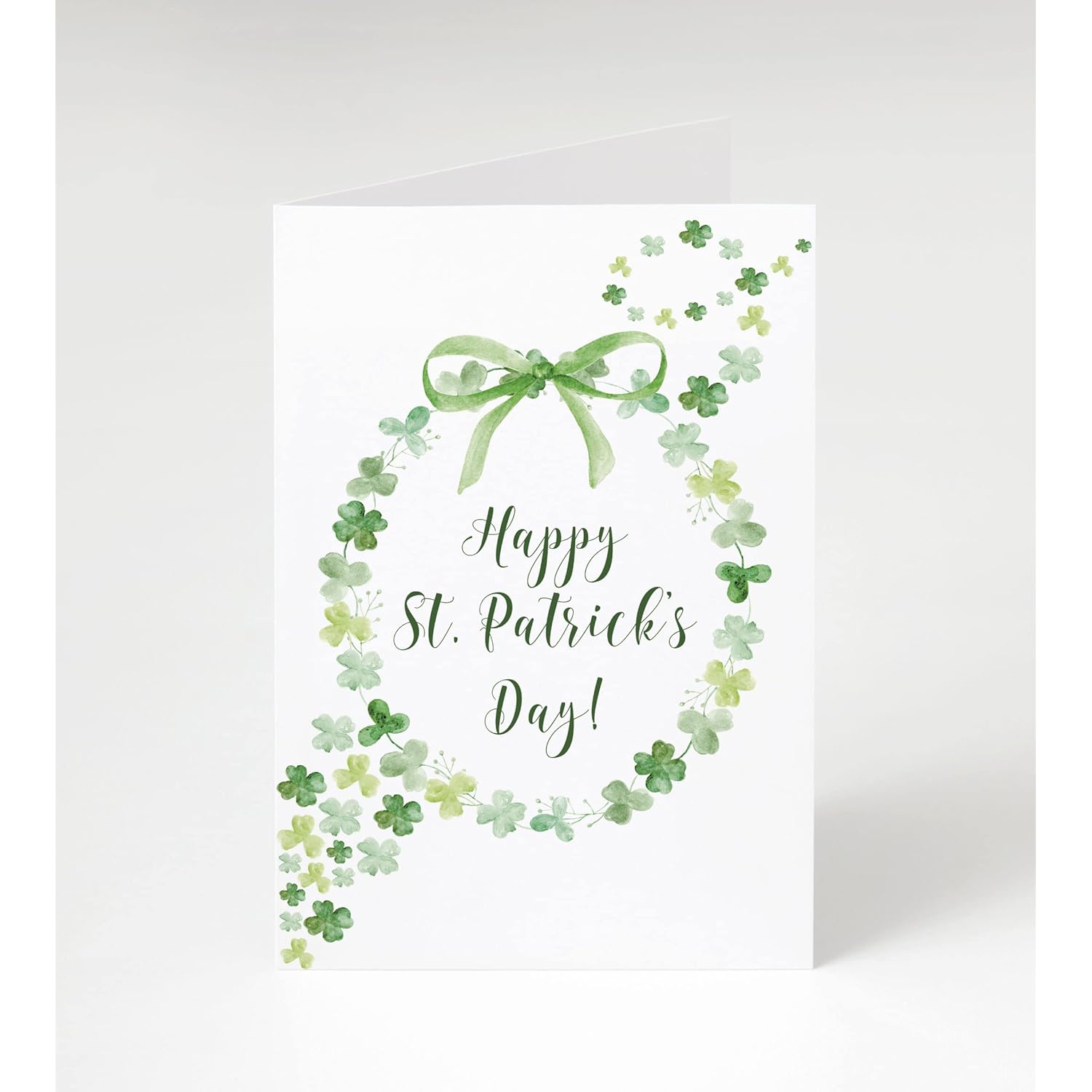 St. Patrick’S Day Greeting Card With Watercolor Shamrock Wreath – Premium Cards With Envelopes – Made In Usa By Family-Owned Business (25 Count) (Clover Wreath)