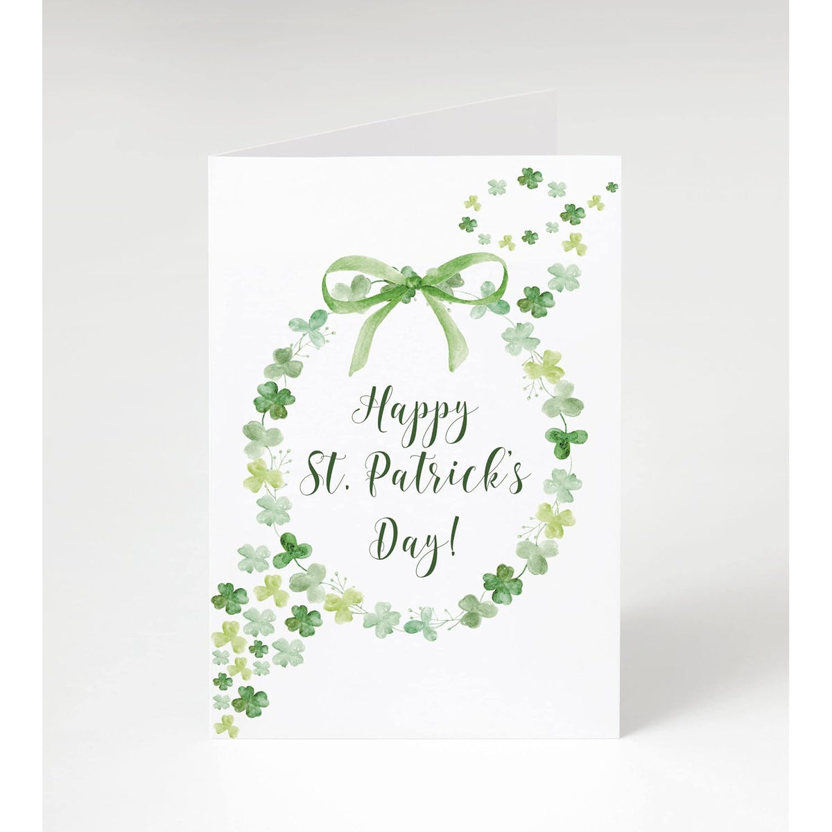 St. Patrick’S Day Greeting Card With Watercolor Shamrock Wreath – Premium Cards With Envelopes – Made In Usa By Family-Owned Business (25 Count) (Clover Wreath)