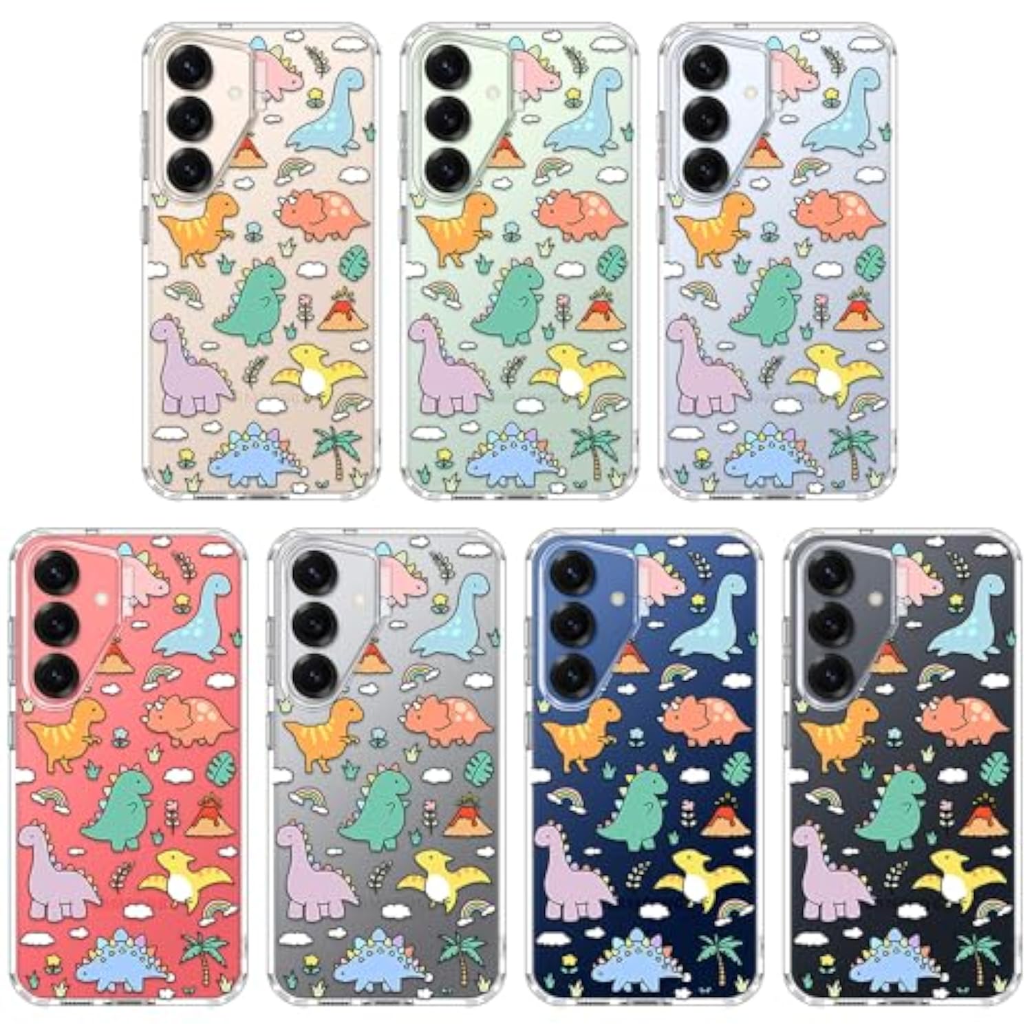 Case For Samsung Galaxy S25 Plus, [Buffertech 6.6Ft Military-Grade Drop Protection] [Anti Peel Off Tech] Clear Tpu Bumper Phone Case Cover Design - Dinosaur Land