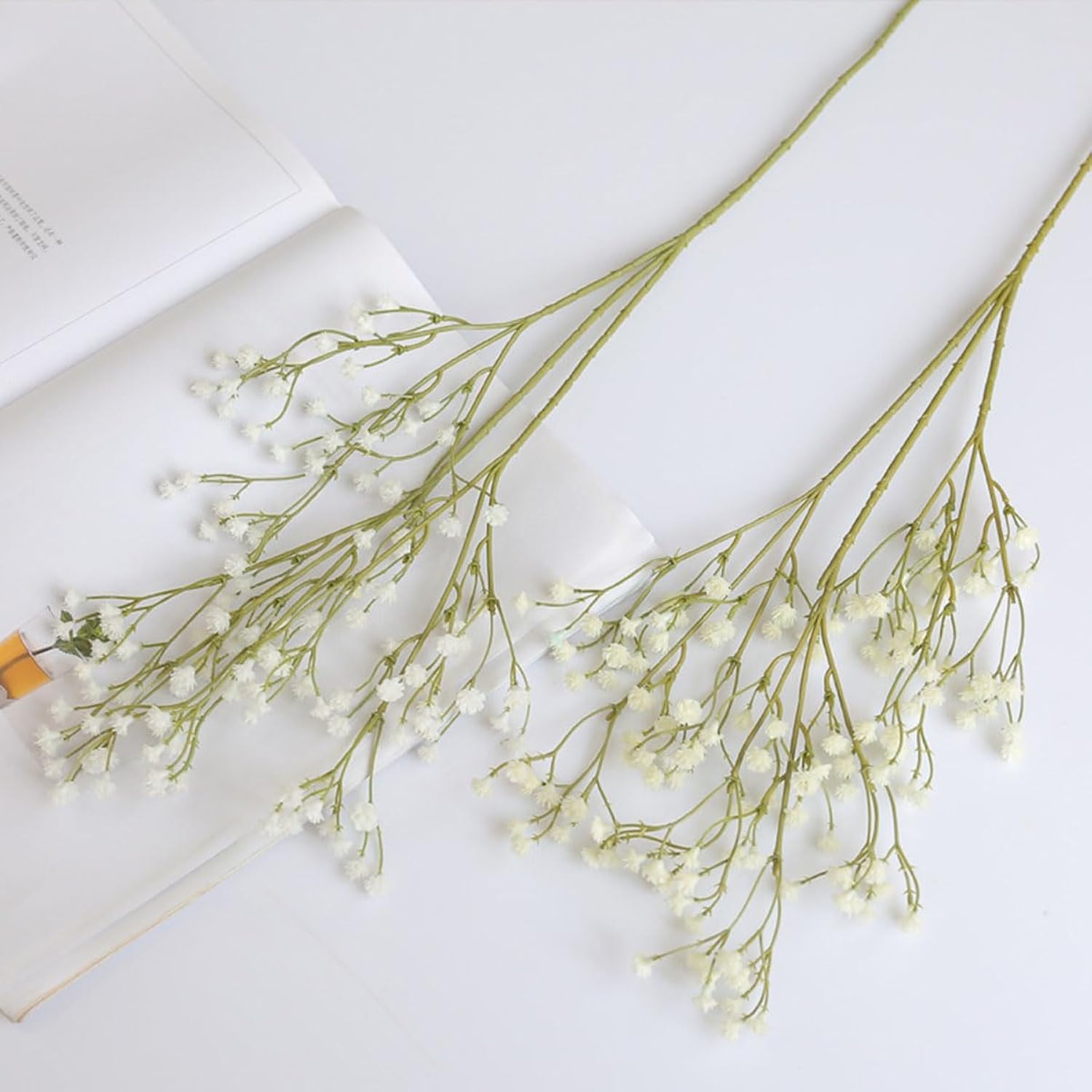 Babys Breath Artificial White Flowers Fake Silk Real Touch Flowers For Diy Floral Bouquets Arrangement Home Decorative Party Wedding (White-2)